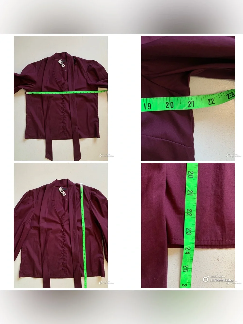 Madewell Large V-Neck Button Front Top With Neck Tie in Dark Pomegranate NWT